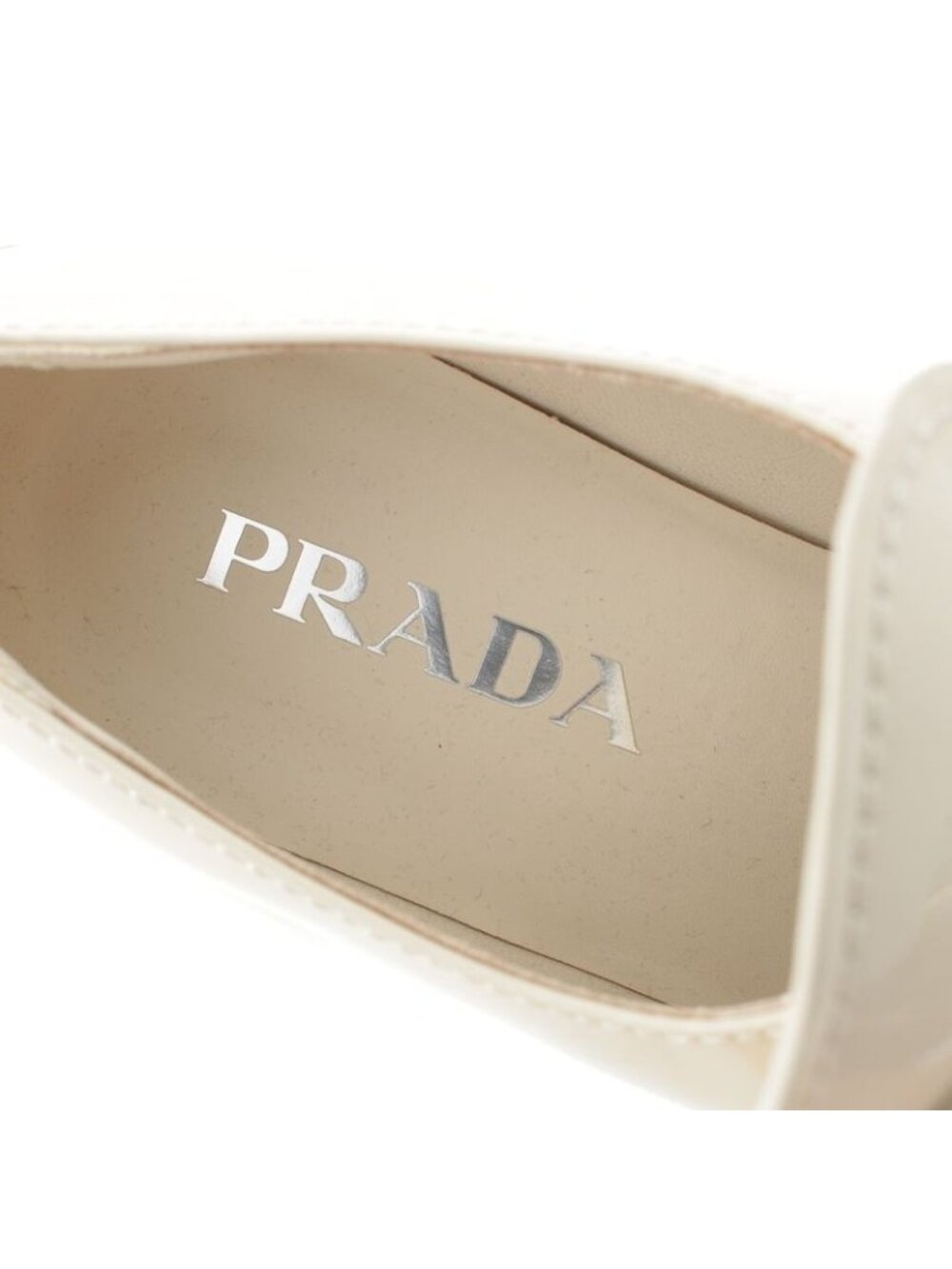 Prada Patent Leather Triangle Logo Chocolate Brushed Loafers Off White 37 - Picture 7 of 10
